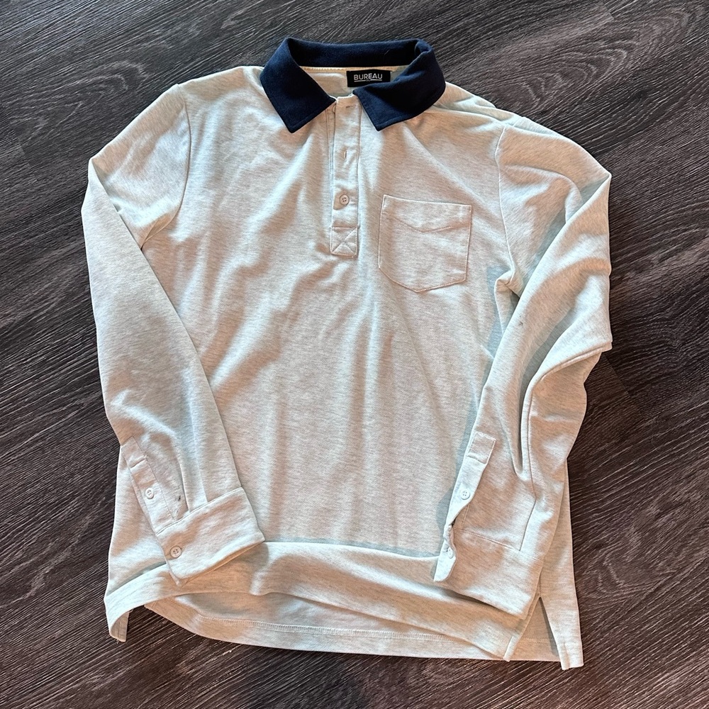 Cafe Bureau Two Tone Long Sleeve Polo Shirt